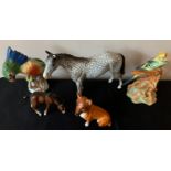 Ceramic animals and birds to include Beswick dapple grey horse, Beswick brown foal, Wade