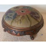 A Victorian mahogany footstool with woollen top. 33cms d.Condition ReportRepairs to legs.