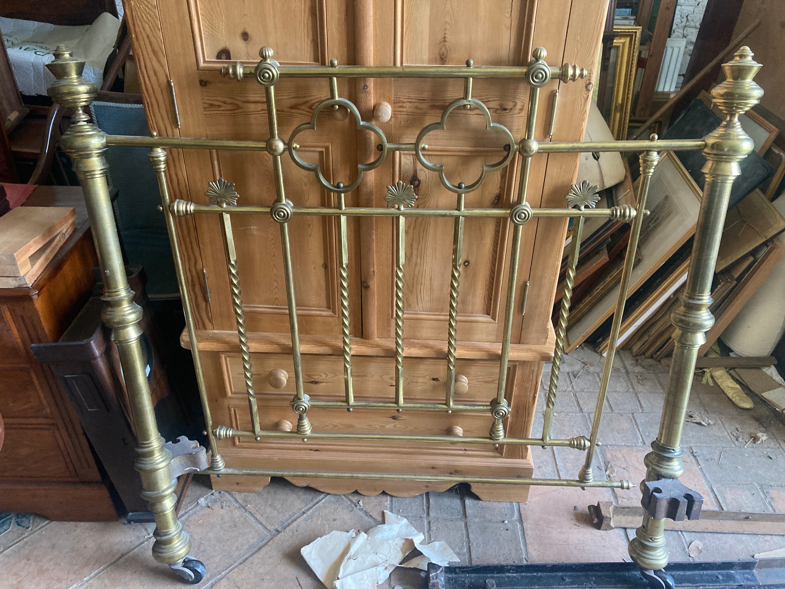 A 19thC brass double bedstead 4' 6''.Condition ReportGood condition.