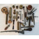 Selection of gun makers repair and cleaning tools and accessories, brass stamp base, 0 to 1 inch