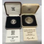 Royal Mint Silver Proof coins: Falkland Islands 1987 silver £1 coin, cased and Falkland Island Mount