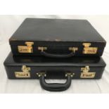 Two leather attache cases, combination locks, 45 cm w x 33 d x 9cms h an and 42cms x 33 d. 8.5cms