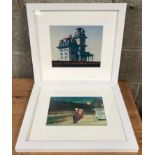 Pair of Edward Hopper prints in white frames. Gas 1940 print size 19 h x 28cms w and House by the