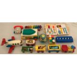 A collection of vintage Fisher Price toys to include circus train, medical kit, chatter telephone,