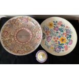 Poole pottery plate 34cms d and jam pot and Charlotte Rhead bowl.Condition ReportCharlotte Rhead