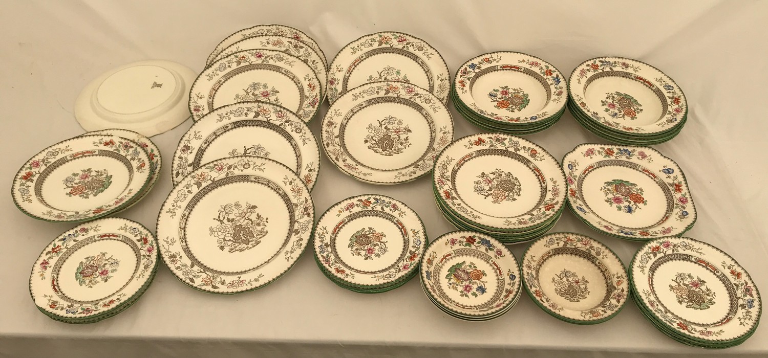 Copeland Spode 'Chinese Rose' patterned dinnerware, 47 pieces comprising 8 dinner plates 27cms d,