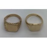 Two 9ct gold signet rings. 14.1gms total. Size R/S and T/U.Condition ReportGood condition.