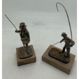 Two silver models "The Squire and the salmon fisherman on wooden bases B'ham 1977 the squire 8cm