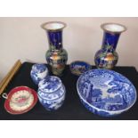 Ceramics to include 2 Carlton ware vases, 28cms h, Carton ware bowl, Copeland Spodes Italian bowl,