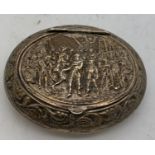 A Dutch snuff box hall marked for 835 silver. The repousse decoration depicts a battle scene.