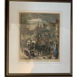 A 19thC coloured print "Suburban Water-Carts". 26x 22cms.Condition ReportGood condition.