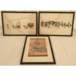 Two hand tipped Indian prints of "Native Conveyences" and "Travilling Pallankeen", prints size 32