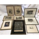 Selection of nine prints including a set of 4 signed engravings by Henry G walker of York,