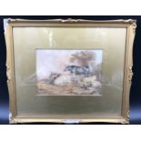 W.S Cooper watercolour, Cattle and Sheep in field scene, signed L.L. W S Cooper '80. Painting size