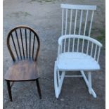 A 19thC painted wooden rocking chair with Ercol single chair.Condition ReportWear to paint, crack to