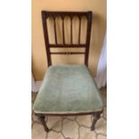 A 19thC chair with green upholstered seat. Condition ReportGood condition.