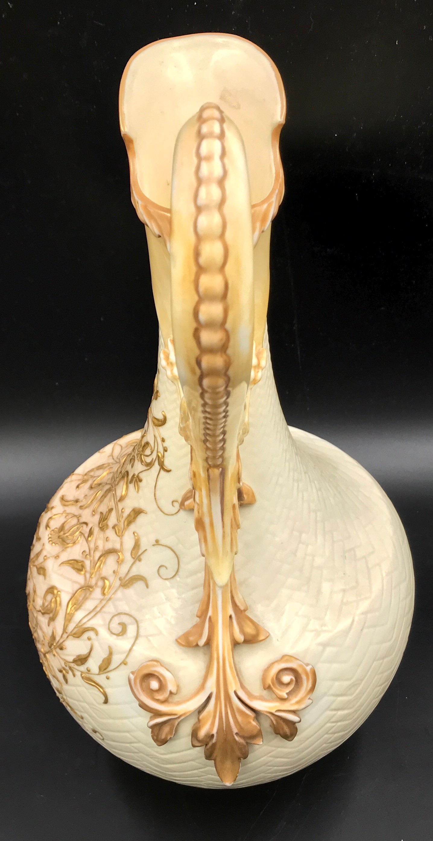 A Royal Worcester dragon handled ewer with gilt floral decoration.Condition ReportGilt rub to base - Image 2 of 6