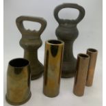 A selection of brass to include 2 bell weights, shell case etc.Condition ReportGood condition.