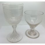 Georgian glass rummer together with food quality cut and etched goblet. 17cms h.Condition ReportGood
