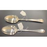 Two bottom marked silver table spoons one by John Lambe the other indistinct. 117gms.Condition