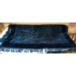 Large blue chenille table cloth with tasseled border. 175 x 175cms.Condition ReportTear to one edge,