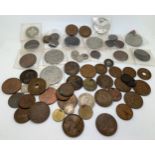 A quantity of old British and foreign coins to include Crowns, pennies etc.Condition