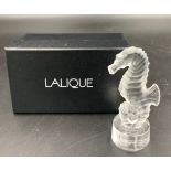 A Lalique glass seahorse in original box. 10cms h.Condition ReportGood condition.
