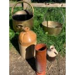 Miscellany to include brass jam pan, brass coal scuttle, salt glazed jug and 2 studio pottery