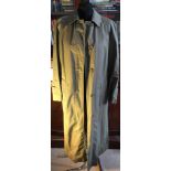 A selection of Gentleman's coats to include Grenfell light green trench coat size 34/86cms with