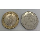 A Royal Mint Trial £2 coin 1994 with a 50 pence piece with two dates 1992-1993.Condition