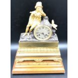 A French brass and bronze mantle clock with steel dial and stamped movement B & L Stevenard Boulogne