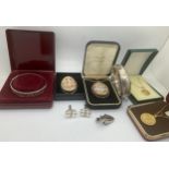 Various items of mainly silver jewellery including two silver bangles, cameo pendant with silver
