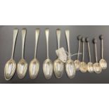 Six London silver teaspoons by George Smith III and William Fearn with five Birmingham silver coffee