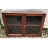 A mahogany glazed door display cabinet with single shelf 92cms w x 27.5cms d x 63cms h.Condition