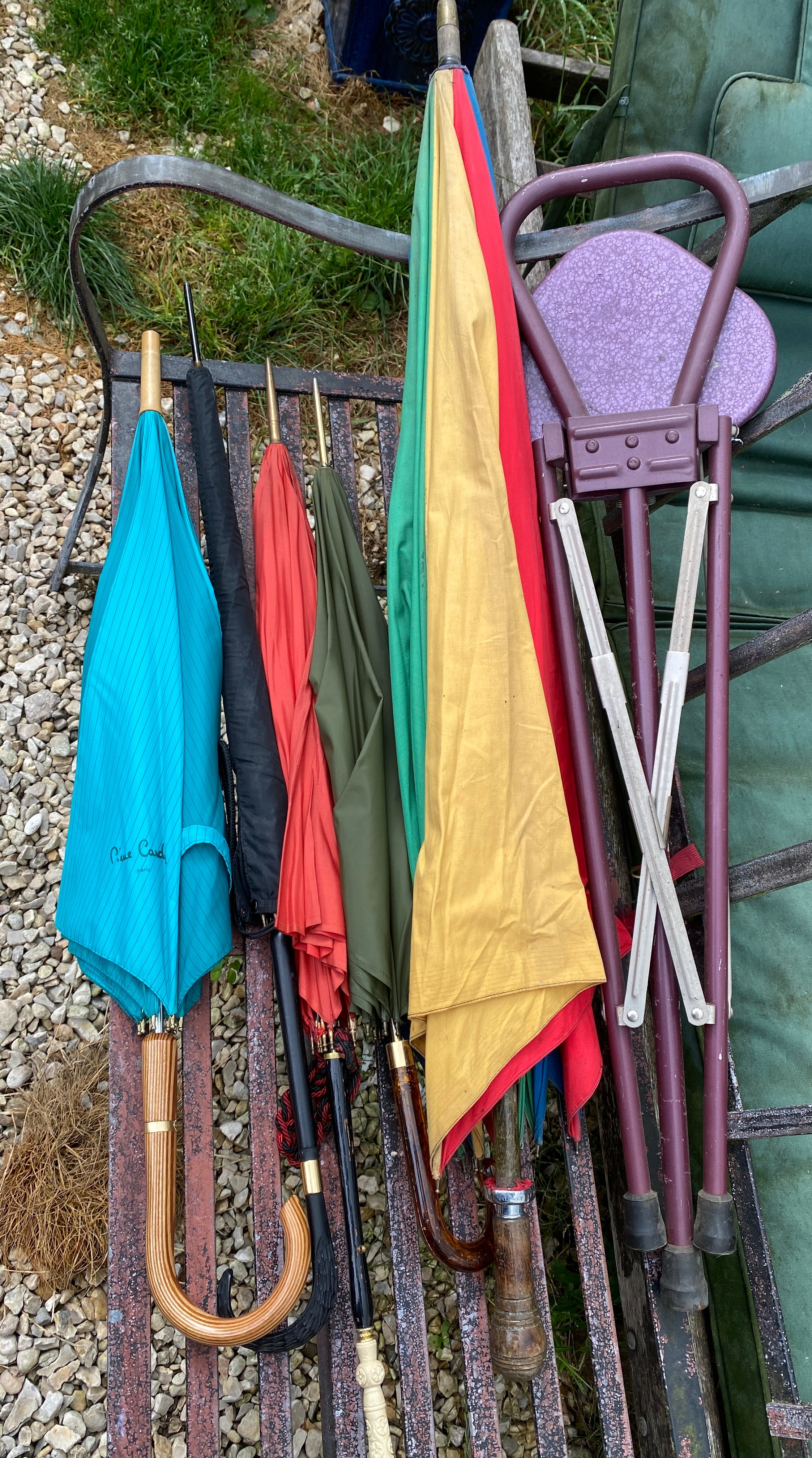 A vintage British made Golfphello umbrella, 4 other umbrellas to include one by Pierre Cardin