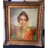 Arthur Spooner (1873-1962) Oil on canvas portrait of a lady signed L.L A. Spooner 1935. 59 x 49cms.
