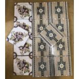 Set of nine Minton tiles, brown floral design 20.5cms square and a set of five floral patterned