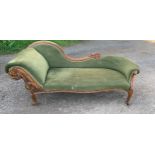 A 19thC chaise longue on cabriole legs and scroll arm. 195 l x 65 d x 80cms h.Condition ReportTear