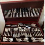 A large canteen of silver plated Kings Pattern cutlery with a few extra pieces in fitted case. 47