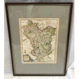 A small framed coloured map of Derbyshire printed for Carrington Bowles and St Pauls Churchyard.
