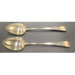 Pair Georgian silver stuffing spoons by Alice & George Burrows 1806.2 different initials. 213gms.