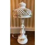 An Italian large white decorative & floral ceramic lamp. 92 h x 43cms d.Condition ReportGood