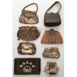 A collection of 8 handbags to include a beaded, sequin and metal thread handbag with two
