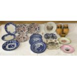 Pottery selection. Royal commemorative plates, Kind Edward 26cms w, Victoria Jubilee 1885 24cms w,