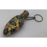 Blue glass and gilt scent bottle with finger ring.Condition ReportSome rubbing to gilt and lacking