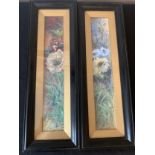 Two watercolour paintings of flowers in ebonised frames with gilt mounts. 34 x 6cms. Signed L.R.J.