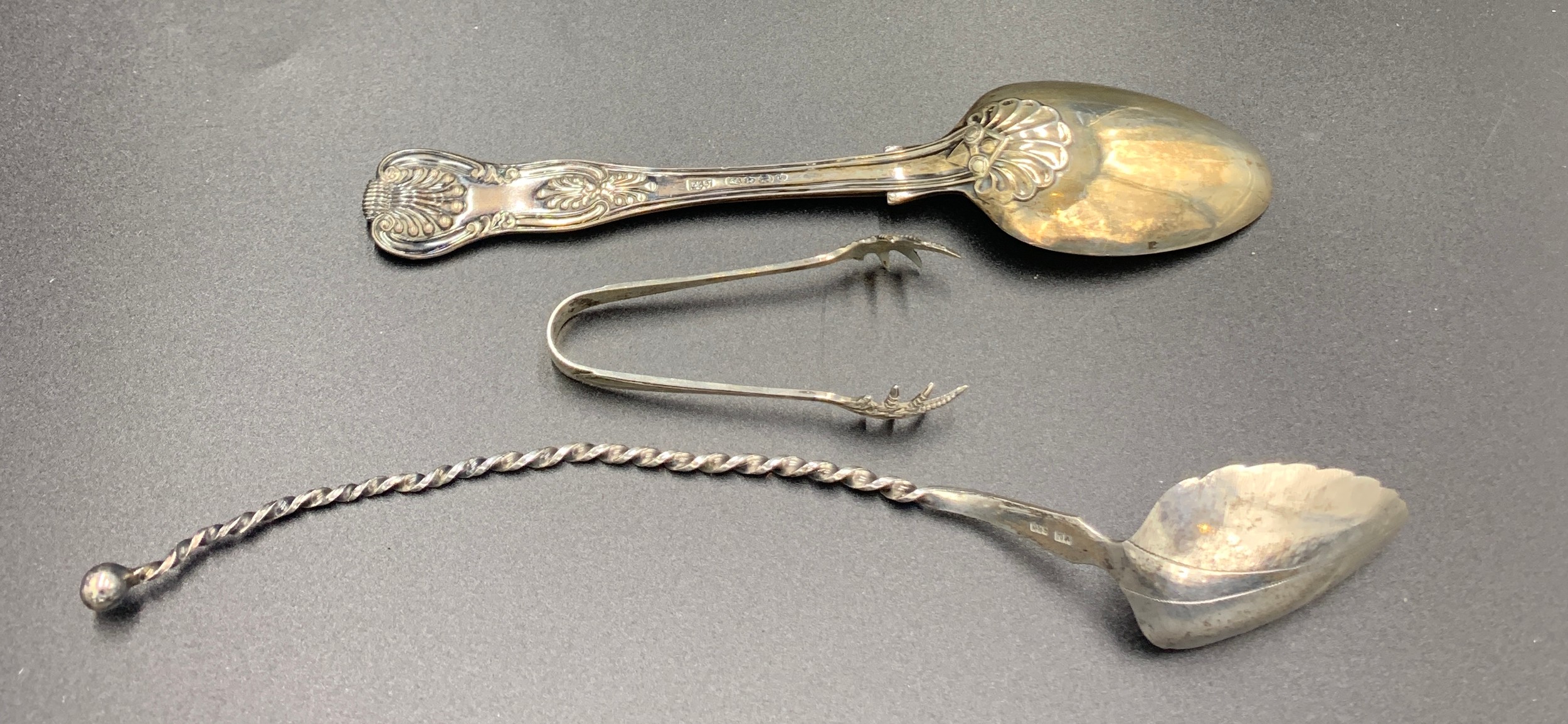A hallmarked silver spoon London 1854 maker Henry Holland, sugar nips Birmingham 1909 maker I.S. - Image 2 of 2