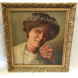 Francis Kenneth Elwell oil painting on board, portrait of young lady with flower, signed bottom left