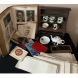 Miscellany to include small oak dresser, early 20thC photograph album, bone dominoes, O.S. maps,