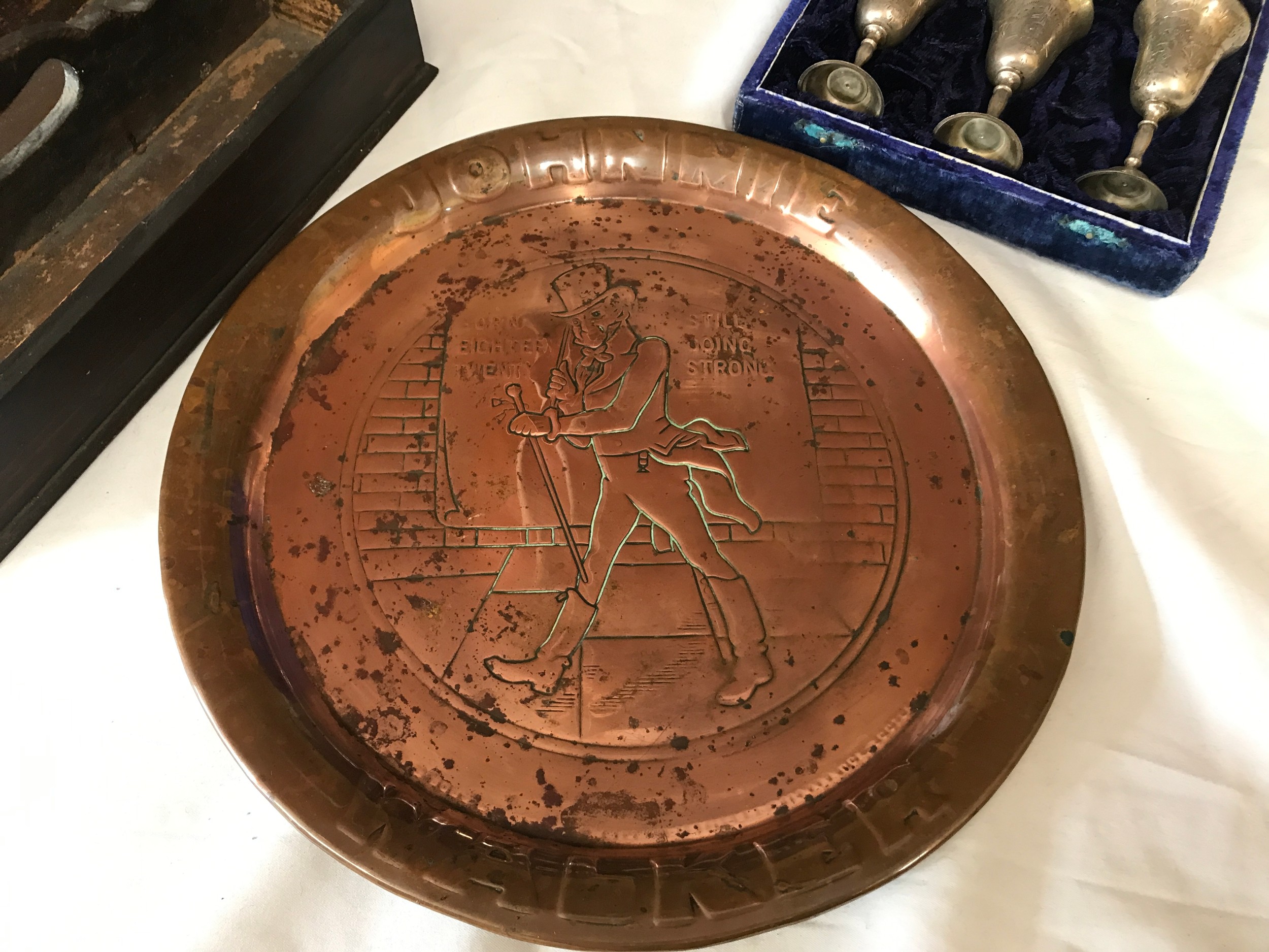 Mixed selection, oak desk calendar 27cms h, Chad Valley tinplate globe 20cms h, pine cutlery tray - Image 2 of 7